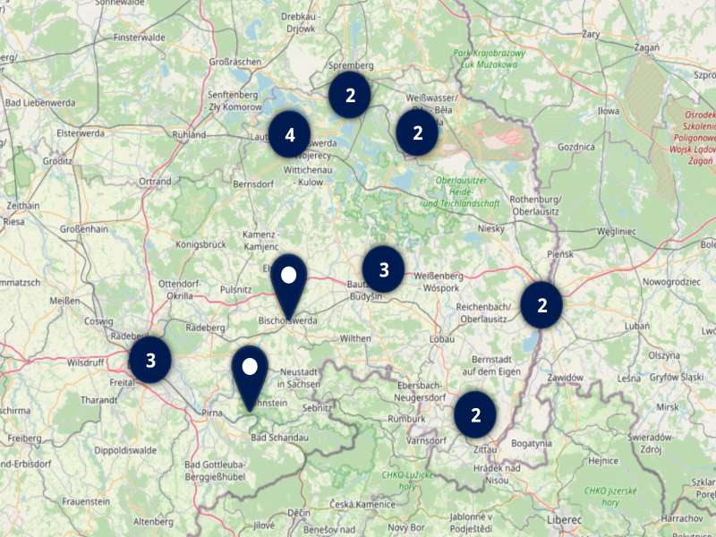 Forschungsprojekte TUD in Lausitz auf Karte